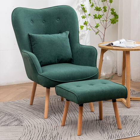 Velvet Wingback Lounge Armchair and Footstool
