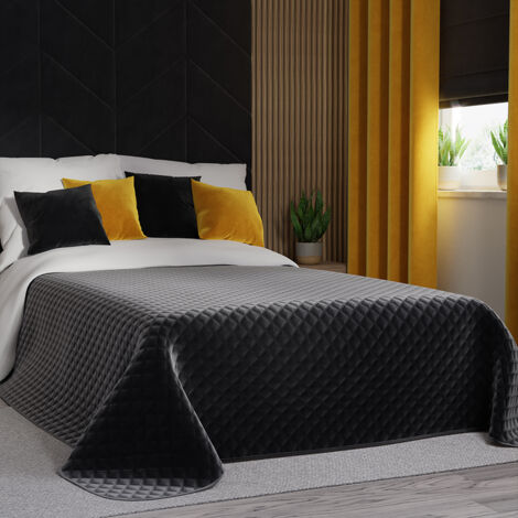 VELVI Weiche Tagesdecke - Steppmuster schwarz - 220x240cm