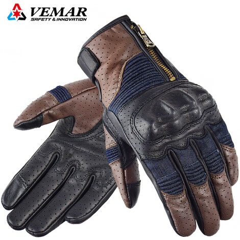 VEMAR – gants de Moto rcycle en cuir véritable, pour course sur route, pour motocyclette, pour écran tactile, tout neuf,Hole-Brown,XXL