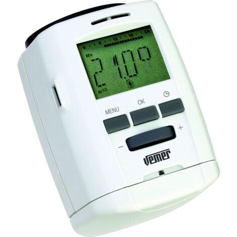 VEMER VE740700 THERMOPRO – Valvola Termostatica per Termosifoni, Cronotermostato Radiatori a Batteria AA con Programmazione Settimanale, Manuale/Automatico, Compatibile Valvole M30 x 1,5, Bianco