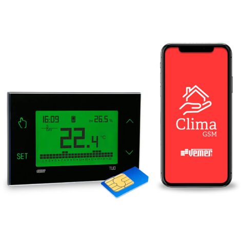 VEMER VE771900 TUO GSM - Cronotermostato GSM con Programmazione Settimanale, Installazione da Parete, Controllabile da Smartphone con APP, Nero