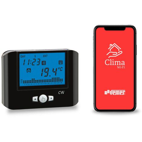 VEMER VE787200 CW - Termostato WIFI da Parete, Alimentazione 230V, Cronotermostato Controllabile a Distanza Tramite APP, Nero