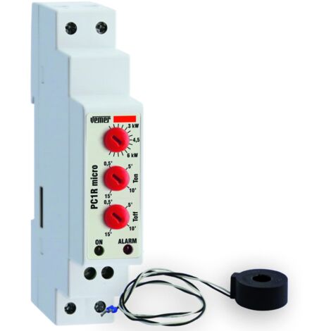 VEMER VE788800 PC1R MICRO - Centralina Controllo Carichi Prioritari, Misuratore di Potenza Attiva Monofase, 1 Modulo DIN, Bianco