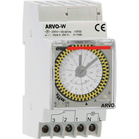 VEMER VP883300 ARVO-W - Interruttore Orario Elettromeccanico a Cavalieri, Programmazione Settimanale, 2,5 Moduli DIN, Grigio