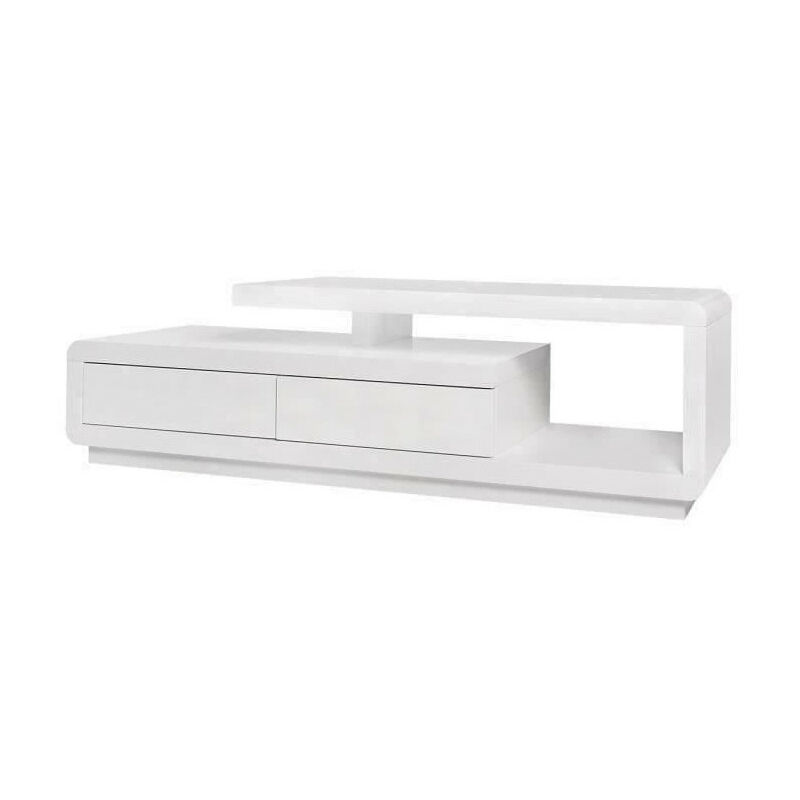 VENASSA Meuble TV - Contemporain - Blanc - L 160 x P 39 x H 45 cm - 2 tiroirs