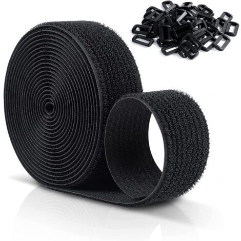 Vendas reutilizables de Sangles con adhesivo tipo velcro, 10 m × 20 mm, cables ajustables con 50 presillas de plástico, cables negros de nylon con adhesivo tipo velcro que se pueden cortar libremente.