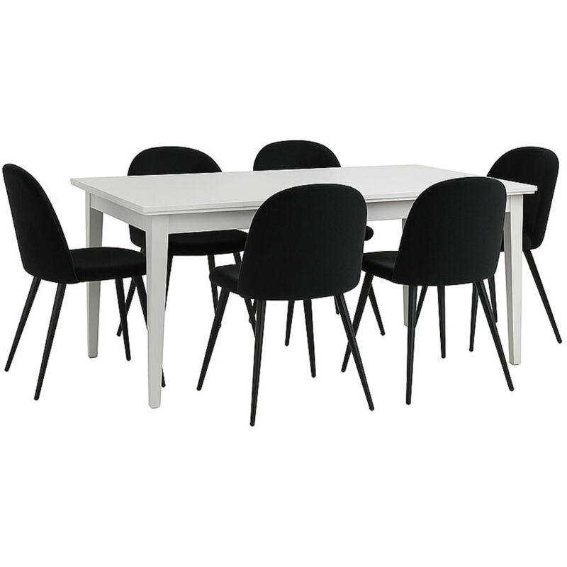 Ebuy24 Venedig Essgruppe Tisch Weiß 95x180/276 Mit 2 Stk. Zusatzplatten 6 Stühlen Velour Schwarz.