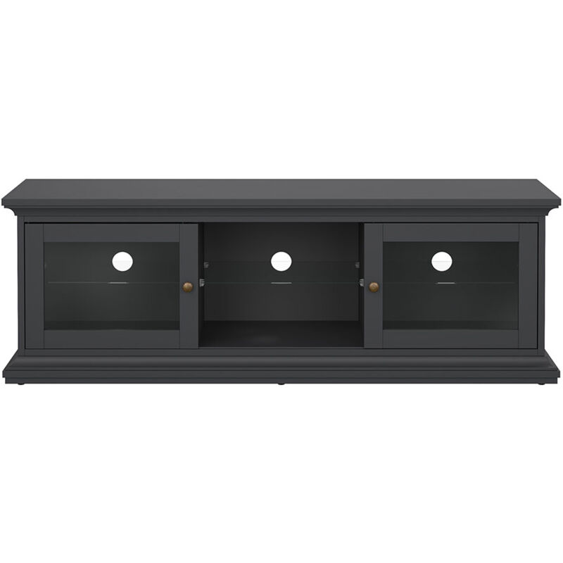 Ebuy24 - Venedig Meuble tv 2 portes vitrées et 1 tablette en verre, gris mat.