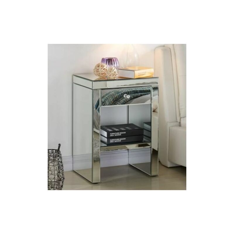 Venetian Mirrored Bedside Table Glass Side Cabinet Modern Unit