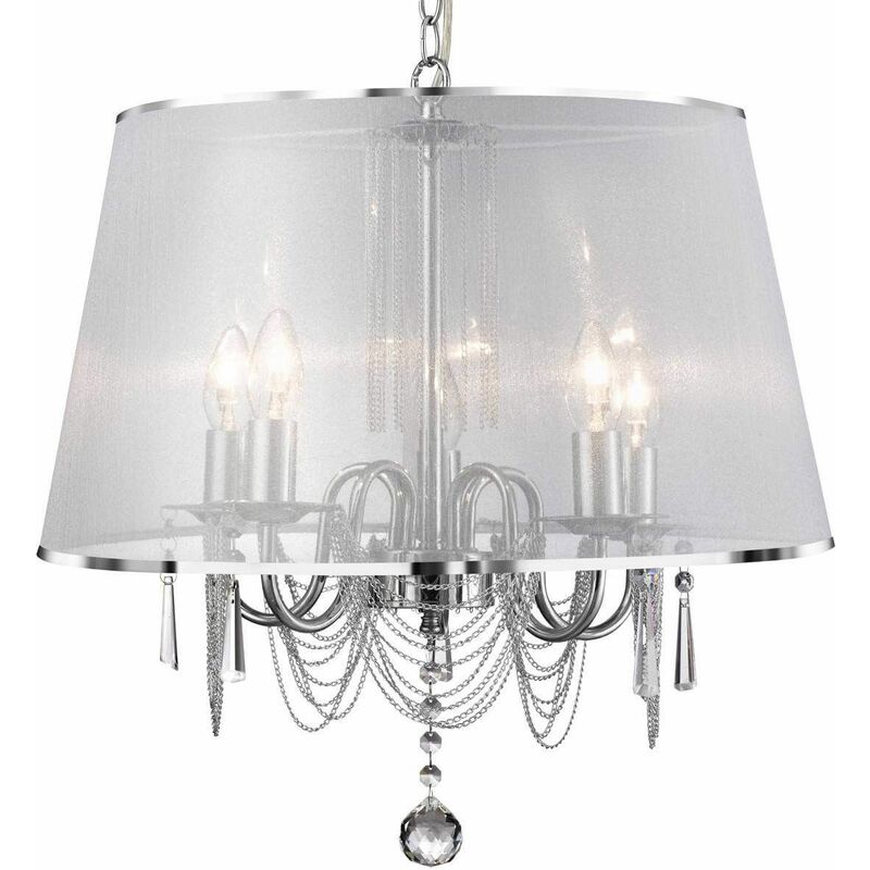 03-searchlight - Venetian pendant lamp in chrome and glass, with white polycarbonate shade