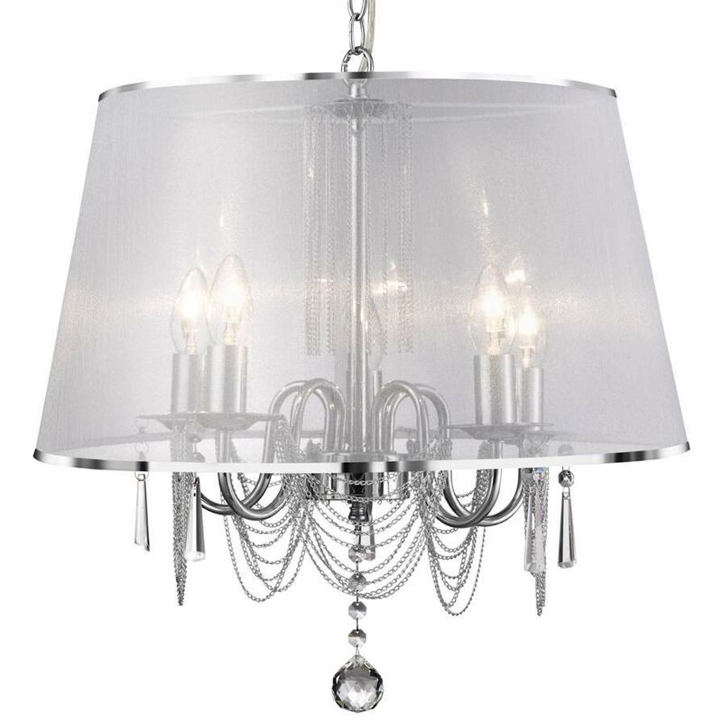 Venetian - 5 Light Multi Arm Ceiling Pendant Chrome, Crystals with Shade, E14 - Searchlight