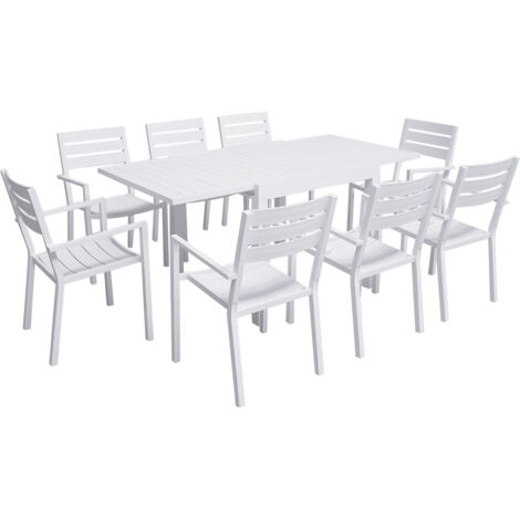 VENEZIA Set di mobili da giardino allungabili 90/180 in alluminio bianco - 8 posti a sedere