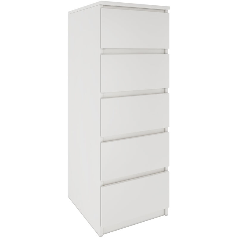 Hucoco - venice - Commode haute 5 tiroirs chambre bureau - 45x40x111 - Meuble de rangement - Finition blanc mat Hucoco - venice - Commode haute 5 tiroirs chambre bureau - 45x40x111 - Meuble de rangement - Finition blanc mat
