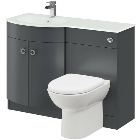 Venice Left Hand Curved White Glass 1100mm Grey Vanity Unit Toilet Suite