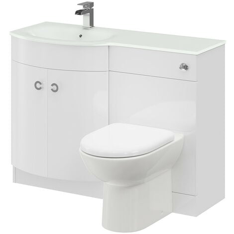 Venice Left Hand Curved White Glass 1100mm White Vanity Unit Toilet Suite