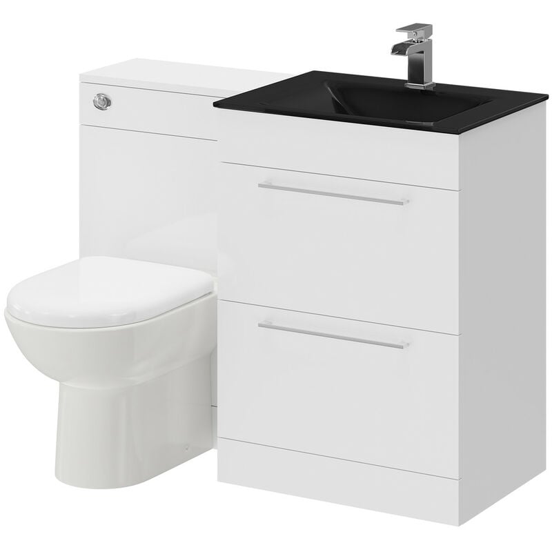 Venice Mono Anthracite Glass 1100mm 2 Drawer Gloss White Vanity Unit Toilet Suite