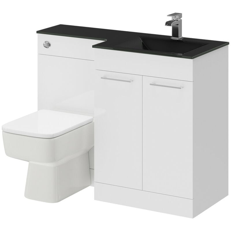 Venice Square Anthracite Glass 1100mm Right Hand 2 Door Gloss White Vanity Unit Toilet Suite