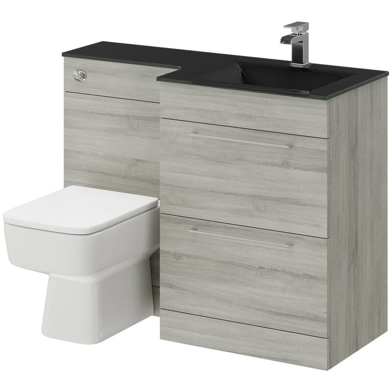 Venice Square Anthracite Glass 1100mm Right Hand 2 Drawer Molina Ash Vanity Unit Toilet Suite