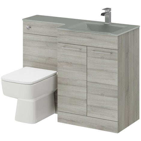 Venice Square Right Hand Grey Glass 1100mm 2 Door Molina Ash Vanity Unit Toilet Suite