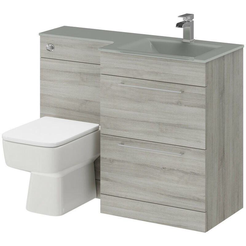 Venice Square Grey Glass 1100mm Right Hand 2 Drawer Molina Ash Vanity Unit Toilet Suite