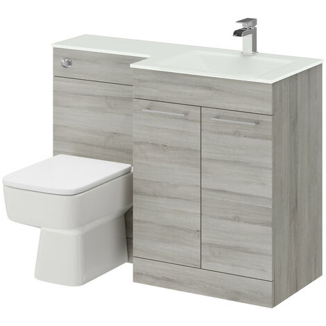 Venice Square Right Hand White Glass 1100mm 2 Door Molina Ash Vanity Unit Toilet Suite