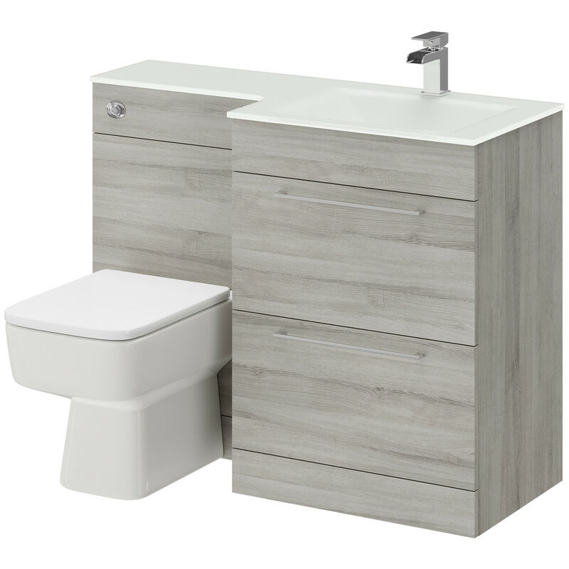 Venice Square White Glass 1100mm Right Hand 2 Drawer Molina Ash Vanity Unit Toilet Suite