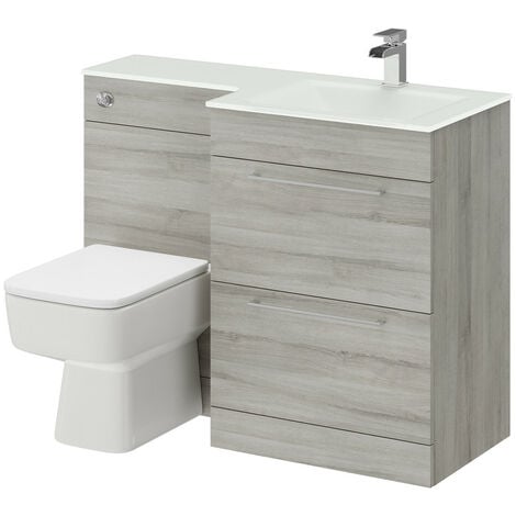 Venice Square Right Hand White Glass 1100mm 2 Drawer Molina Ash Vanity Unit Toilet Suite
