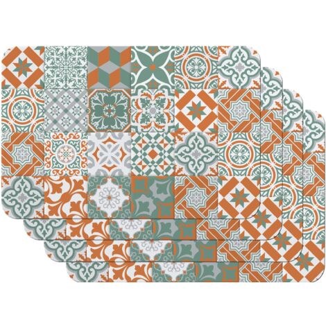 Vénilia Tovagliette stampate Rewind Brick, Tovagliette da Tavola, Tovagliette per sala da pranzo, a prova di cibo, 4 pezzi, 30 x 45 cm