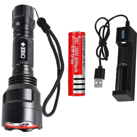 Venta al por mayor directa de fábrica: Linterna LED C8 de alta potencia, enfoque fijo, T6 ultrabrillante de largo alcance, aleación de aluminio (LED XPE + cargador + batería).