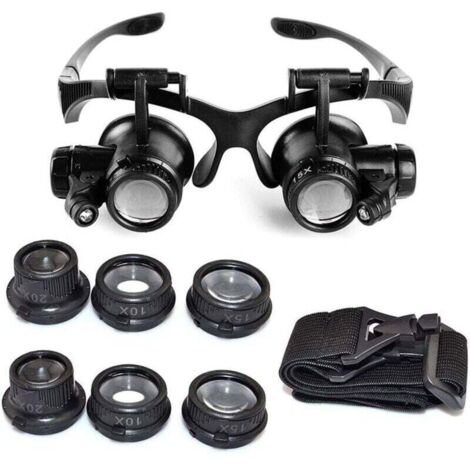 Vente chaude-Loupe Serre Tête Loupe Frontale Lunettes grossissantes Allumage LED Grossissements de 10x, 15x, 20x et 25x,de