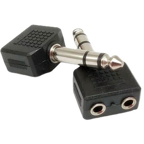 Vente directe d'usine d'adaptateurs microphone/connecteurs audio : connecteur mâle 6,5 mm vers deux femelles 3,5 mm.