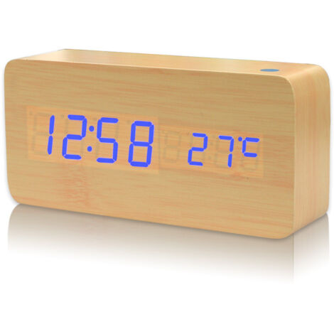 Vente directe d'usine : horloge en bois créative, silencieuse, à commande vocale, calendrier perpétuel, réveil LED, affichage de la température, lampe de chevet lumineuse en bambou Magnolia.