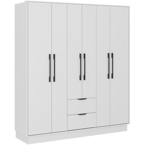 Vente-Unique – Armoire 6 portes et 2 tiroirs – Longueur 162 cm – Hauteur 182 cm – Blanc – MDF vernis – Système coulissant et battant