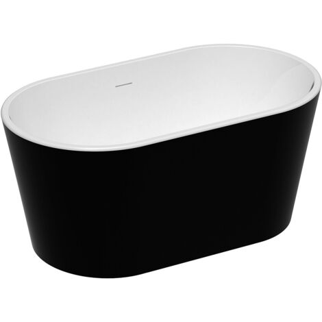 Vente-Unique – Baignoire balnéo îlot ovale 130 x 71 x 58 cm – 1 place – 180L – Acrylique noir – Tablier non démontable