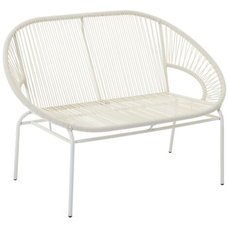 Vente-Unique – Banc de jardin empilable 2 places – Résine tressée blanche – Structure métal 19mm – Utilisation extérieure – Dimensions 115x78x80cm