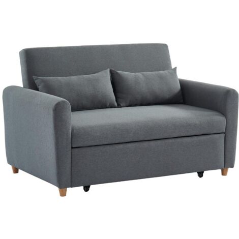 Vente-Unique – Canapé convertible 2 places en tissu gris – Design compact pour petits espaces – Couchage 112x187 cm – Mousse recyclée et accoudoirs