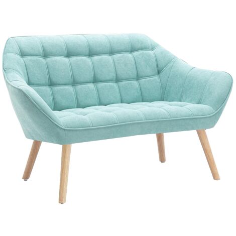 Vente-Unique – Canapé droit 2 places en tissu vert amande – Matelassé avec accoudoirs – Structure en contreplaqué et métal – Charge maximale 240 kg