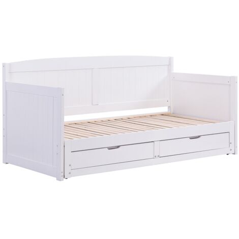 Vente-Unique – Lit gigogne banquette 90 x 190 cm – Sommier peigne avec tiroirs – MDF et pin blanc – Charge 120 kg – Montage facile - OU 180 X
