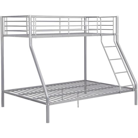 Vente-Unique – Lit superposé ELEVATIO IV 90x190 et 140x190 cm – Acier argenté – 3 places – Échelle réversible – Charge 120 kg