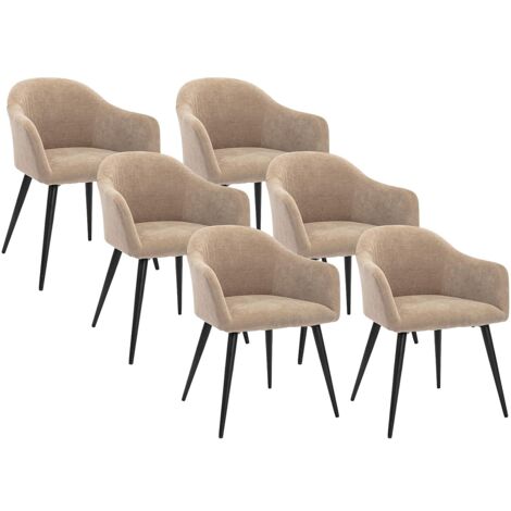 Vente-Unique – Lot de 6 chaises BIBO – Accoudoirs – Effet velours 100% polyester – Pieds en métal – Beige – Charge max 110 kg – Dimensions 73x57.5x54 cm