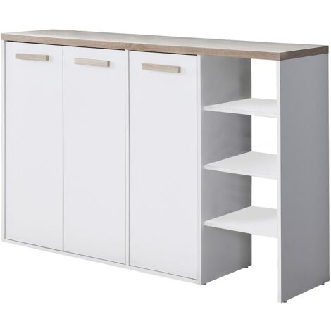 Vente-Unique – Meuble à chaussures 3 portes 3 niches – Blanc naturel – Panneau de particule – Dimensions 120x80x35 cm – Charge max 60 kg