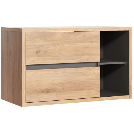 Vente-Unique – Meuble sous vasque suspendu 100 cm – Coloris chêne naturel clair – 2 tiroirs coulissants soft close – Éco-responsable, fabriqué en Europe