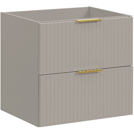 Vente-Unique – Meuble sous vasque suspendu strié 60 cm – MDF beige rainuré – 2 tiroirs soft close – Installation à suspendre