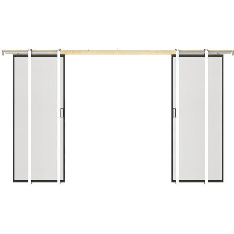 Vente-Unique – Porte coulissante double à galandage – Aluminium et verre trempé dépoli – Dimensions H205 x L63 cm – Pour espaces intérieurs