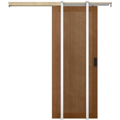Vente-Unique – Porte coulissante en MDF et bois naturel foncé H205 x L93 cm – Système à galandage – Intérieur – Poignée fournie