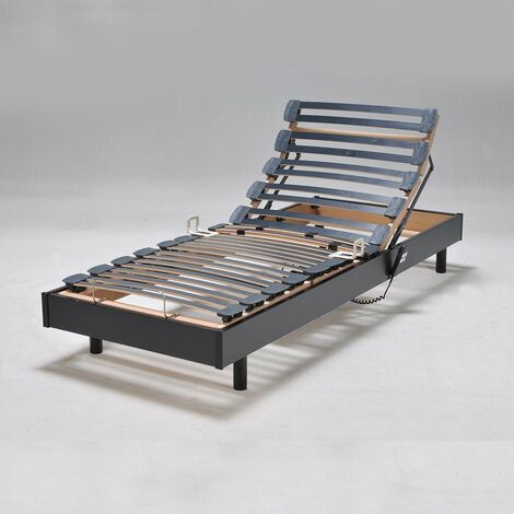 Vente-Unique – Sommier relaxation électrique 80x200 cm – Structure MDF noir – 28 lattes multiplis – Réglages individuels par télécommande – Hauteur 33 cm