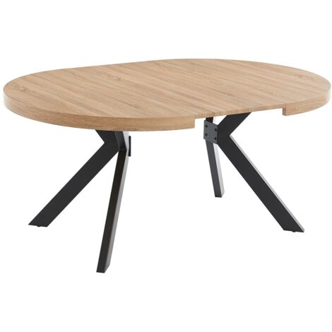 Vente-Unique – Table extensible 4 à 8 personnes en MDF et acier – Longueur 220 cm (270 cm) – Largeur 120 cm – Hauteur 76 cm – Forme arrondie