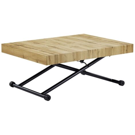 Vente-Unique – Table extensible 2 en 1 – MDF laqué et acier – Rallonge amovible – 4/6 places – Dimensions 220x90x75 cm – Intérieur