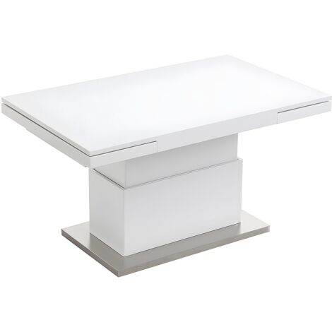 Vente-Unique – Table extensible et relevable – MDF laqué blanc – Hauteur réglable 50 à 75 cm – Longueur 120 à 180 cm – Nombre de places 4 à 6