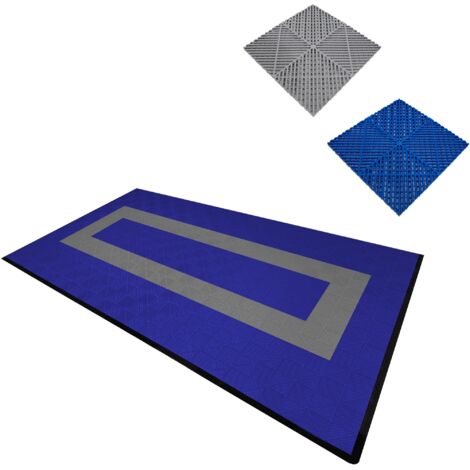 Vented Garage Floor Tiles With Edges – 90 Blue & 30 Grey